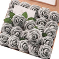 Floroom Artificial Flowers 50pcs Real Looking Silver Grey Foam Fake Roses by Floroom