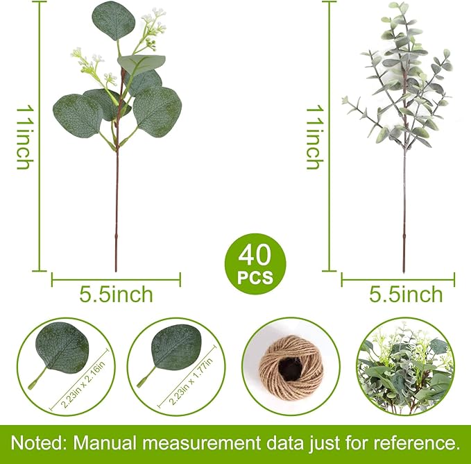 40 Pcs Artificial Greenery Eucalyptus Stem Silver Dollar Leaves Baby Eucalyptus - Image 3