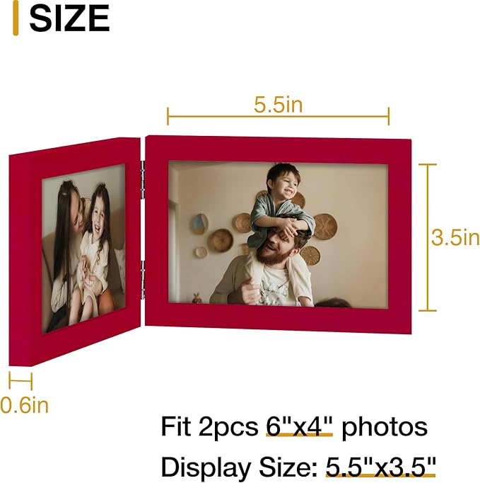 decorUhome Double 6x4 Picture Frame Horizontal, Engineered Wood Bifold Photo - Image 4
