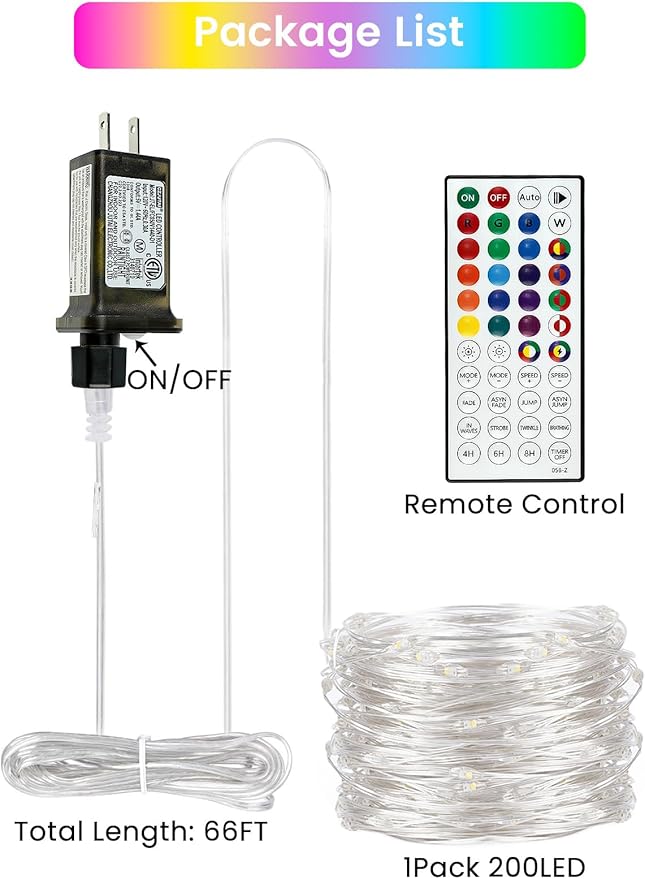 66Ft 200 LED RGB Color Changing Halloween Fairy Lights Plug in, Waterproof - Image 4