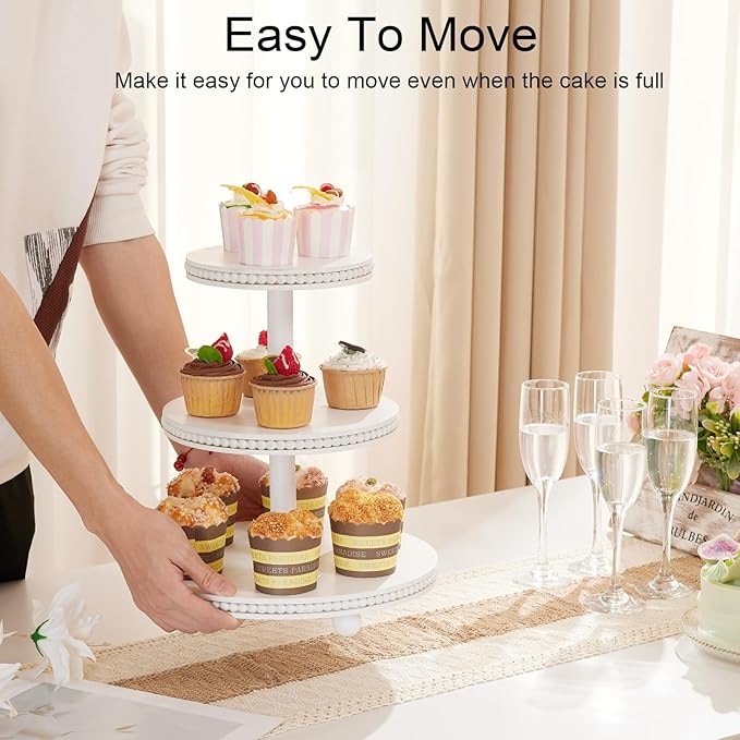 3 Tier Cupcake Stand Round, Wood Cupcake Stand - Image 4