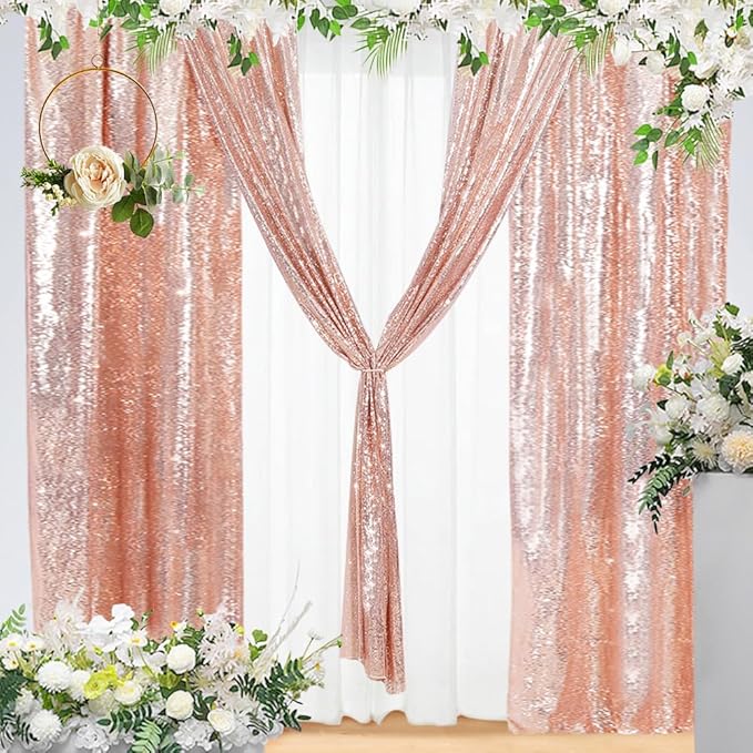 Eternal Beauty Sequin Backdrop Curtains, 2x8 Ft-2 Panels Rose Gold Back Drop - Image 5