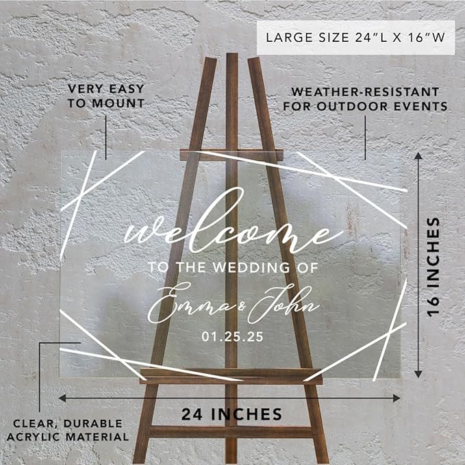 Andaz Press Custom Large Wedding Acrylic Sign, 16 x 24 Inches, Geometric Welcome - Image 7
