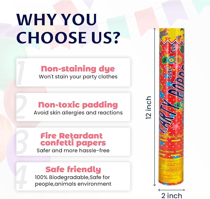 Confetti Cannon 12Inch Multicolor confetti popper party streamer Biodegradable - Image 3