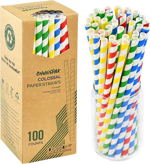 10.25 Inch Extra Long Fat Sturdy Paper Drinking Straws by chunspak