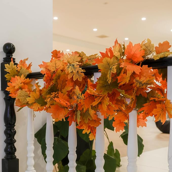 PARTY JOY 6PCS Orange Leaf Garland, 5.6Ft Halloween Garland Artificial Maple - Image 6