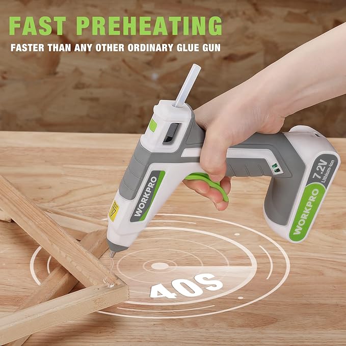 WORKPRO 7.2V Cordless Hot Melt Glue Gun, Rechargeable Fast Preheating Glue Gun - Image 3