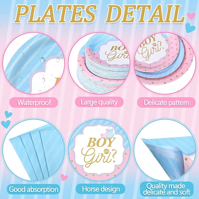 452 Pcs Gender Reveal Party Decorations Include Boy or Girl Paper Plates - Image 2