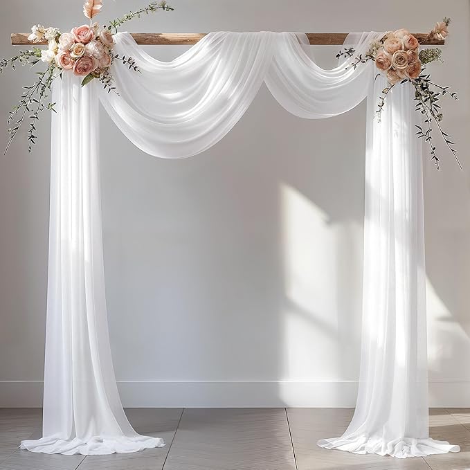 Wedding Arch Draping Fabric 1 Panel 30" X 20FT Sheer Arch Drapes Fabric White by PartyTalk