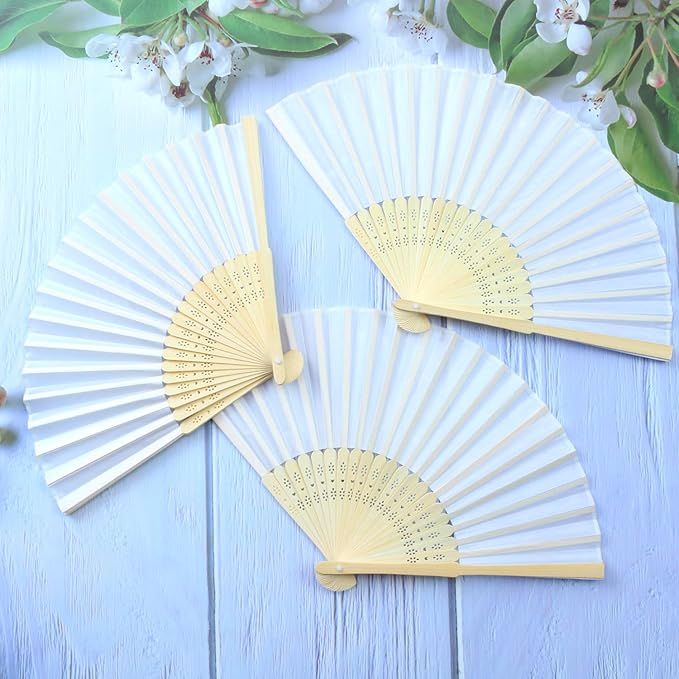 Aneco 18 Pieces White Handheld Cloth and Bamboo Folding Fans - Image 5