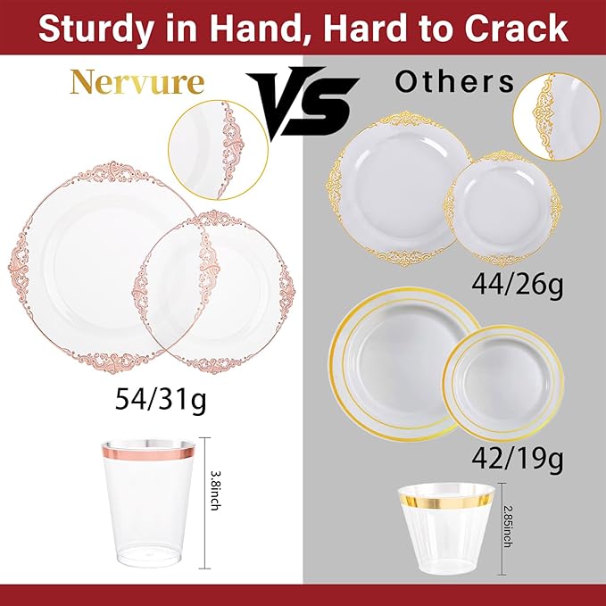 Nervure 350PCS Rose Gold Plastic Plates - Image 9