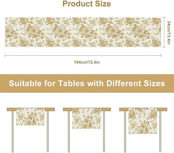 Retro Floral Table Runner, 13x90 Inch - Image 2