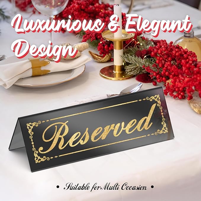 12 Pcs Black Mirrored Reserved Table Signs, Acrylic Reserved Table Tent Signs - Image 6