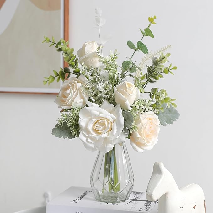 Artificial Flowers with Vase, Faux Flower Arrangement with Vase Suitable - Image 2