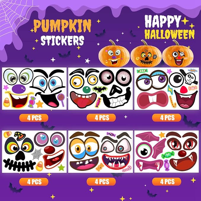 48Packs Pumpkin Decorating Kit, Make Your Own Small Pumpkin face Stickers - Image 2