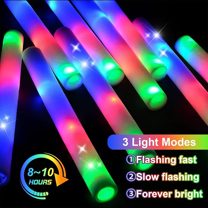 EXCECAR 45PCS Foam Glow Sticks, LED Light Up Foam Sticks - Image 3