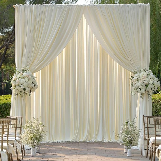 20 ft x 10 ft Wrinkle Free Ivory Backdrop Curtain - Image 2