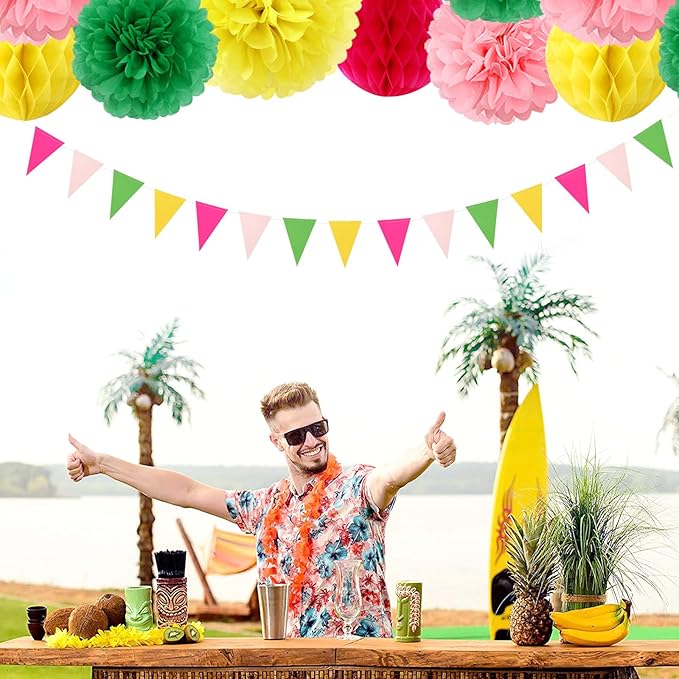 Hawaiian Pink Green-Yellow Party-Decorations - Image 7