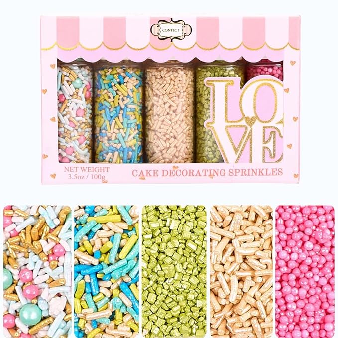 Confect Sprinkles – 5 Pack Assorted Cake Decorating Mix – Festive Edible by CONFECTTHECAKEDECORATINGCO