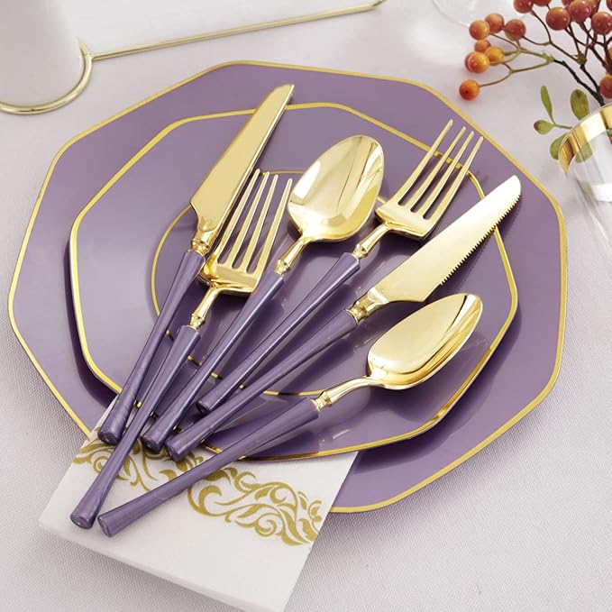 KIRE 140Pcs Purple Plastic Plates - Image 3