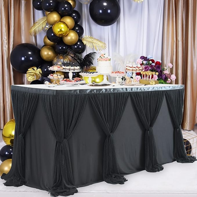9ft Black Tulle Table Skirt for Rectangle Tables or Round Tables Tutu Table - Image 2