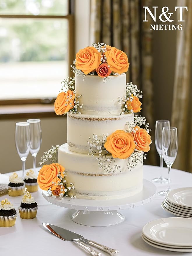 N&T NIETING Artificial Flowers, Fake Flowers Orange Roses Perfect - Image 5