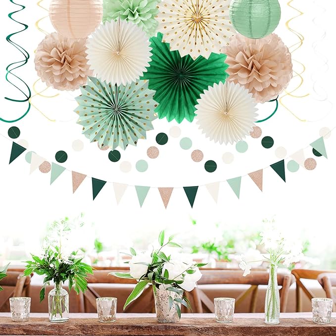 Olive-Sage Green Beige Champagne-Gold Party-Decorations - Image 5