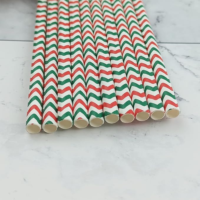 YAOSHENG Premium Disposable Waves Striped Drinking Paper Straws, Pack 100 Red - Image 7