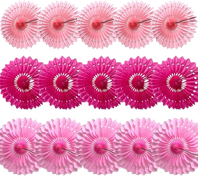 15pcs 10'' 12'' 14'' Paper Fans Decorations Pink Theme Party Decor Round Tissue - Image 2