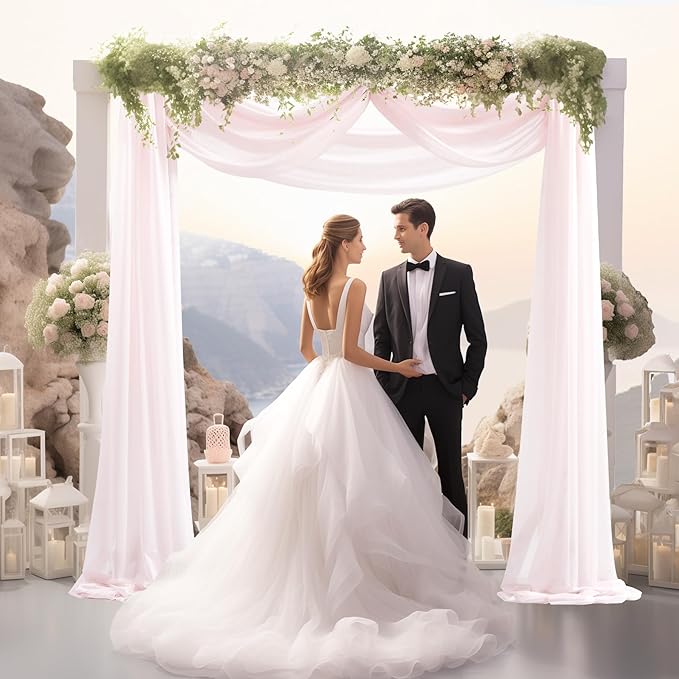 30" x 20Ft Wedding Arch Draping Fabric, 2 Panels Blush Sheer Curtain Drapes - Image 4