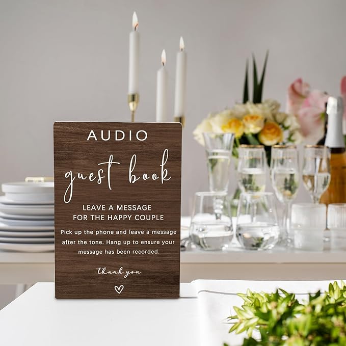 Audio Guestbook Sign, Audio Phone Guestbook Wooden Stand 5x7inch, Wedding - Image 3