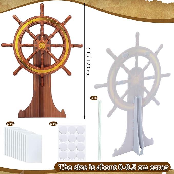 4 Feet Pirate Nautical Party Decorations Halloween Ship Wheel Cardboard Cutout - Image 2