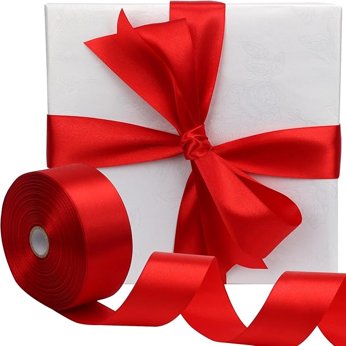 Red Solid Satin Ribbon 1-1/2 Inch 50 Yards Solid Polyester Fabric Ribbon - Image 5