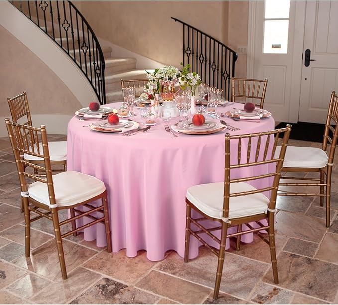 LTC LINENS 2 Pack 120 Inch Round Tablecloths Pink - Image 5