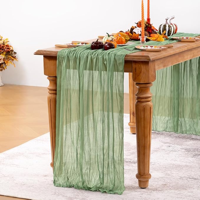 Sage Green Cheesecloth Table Runner 6 Pack Fall Table Runners Boho Gauze 120 - Image 5