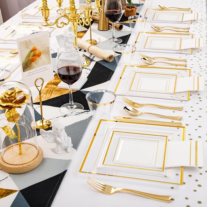 Festiva 176Pcs Clear and Gold Plastic Plates - Image 7