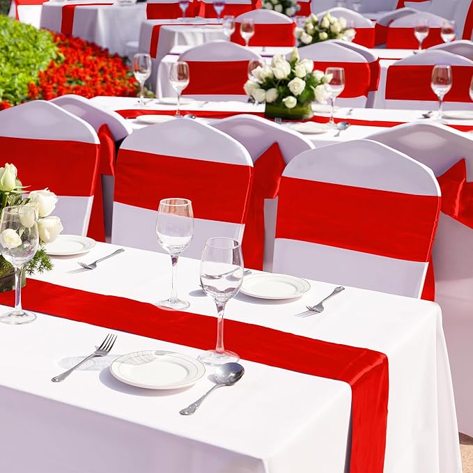 Aneco 16 Pack Satin Table Runner 12 X 108 Inch Red Long Wedding Satin Silk - Image 5
