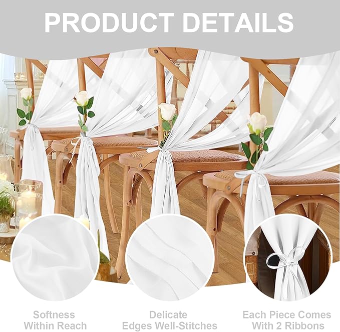 10 Pack 10ft Pure White Chiffon Table Runners Wedding Table Runner Sheer - Image 3
