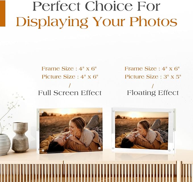 TWING 6 Pack Picture Frames Acrylic 4 x 6, Horizontal Magnet Frame Lucite - Image 4
