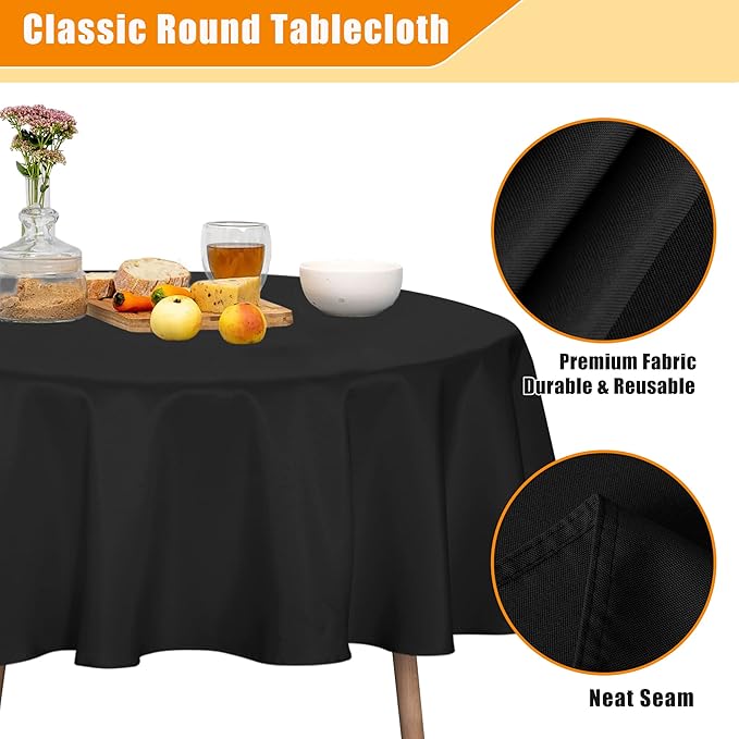 Fitable Black Round Tablecloth 70 inch, Stain and Wrinkle Resistant Washable - Image 3