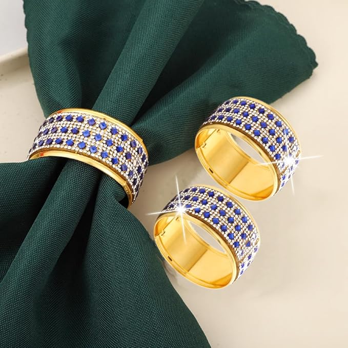 Rhinestone Napkin Ring Gold Napkin Rings Stainless Steel Blue Crystal Napkin - Image 3