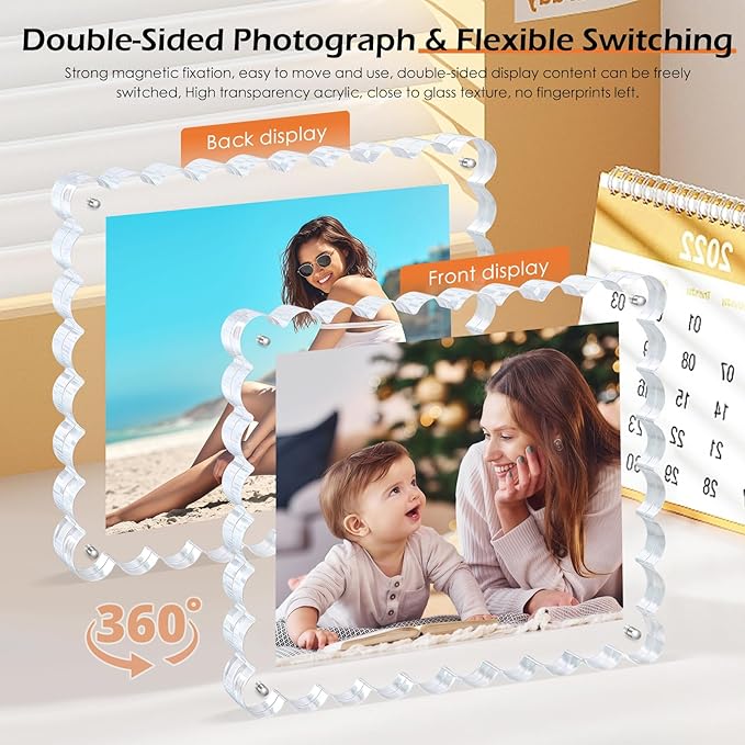 3Pack Scalloped Acrylic Photo Frame 8×10 Inch, 15+15mm Thick Block Clear Glass - Image 6