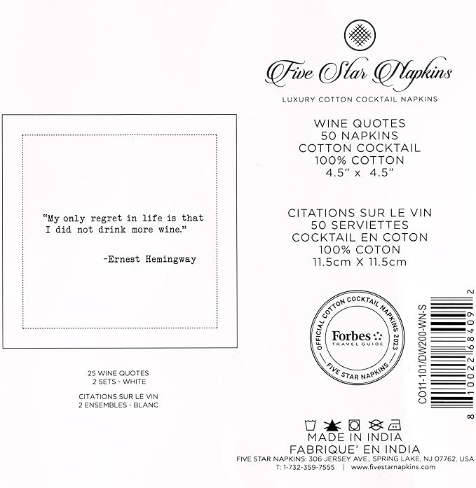 Five Star Napkins Wine Quotes, Beverage Napkins, Bar Napkins, Cloth Napkins - Image 6