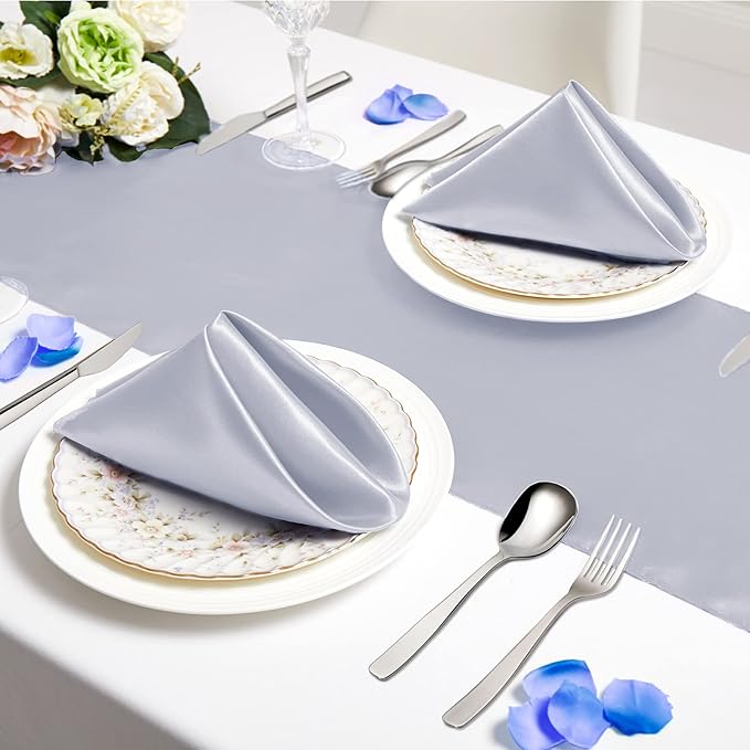 Horbaunal 30 Pack Silver Satin Napkins 17 x 17 Inch, Square Soft Table Dinner - Image 4