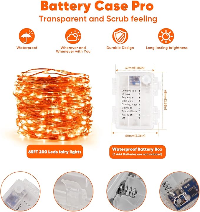 2 Pack 65.6 Ft. Battery Operated Outdoor String Lights - Image 3