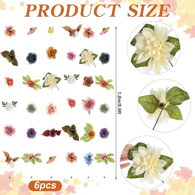 XunYee 6 Pcs 35.4 ft Flower Garlands Hanging Wildflower Backdrop Decoration - Image 2