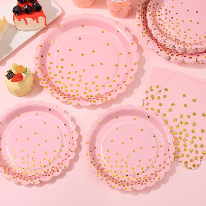 175 Pink Rose Gold Plates Napkins Party Decorations, Plastic Forks Knives - Image 3