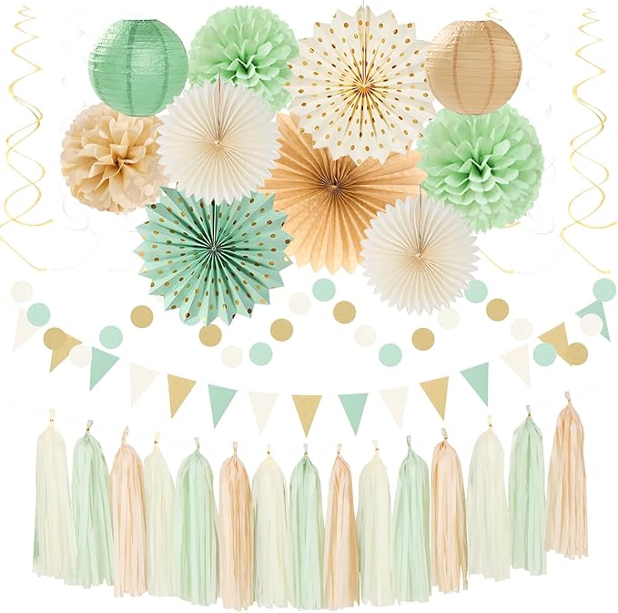 Sage-Green Beige Champagne-Gold Party-Decorations by Hugtmr