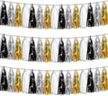 3P Black Gold Silver Foil Fringe Metallic Tassel Garland, Tassels Banner by HYSILLA