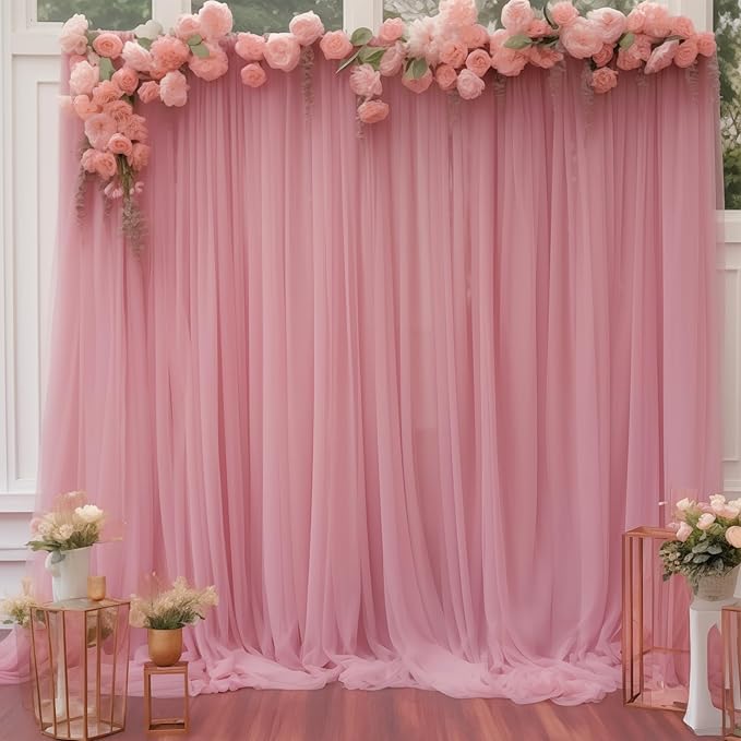 20x10 Dusty Rose Tulle Backdrop Curtains - Image 6